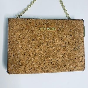 Steve Madden Cork Crossbody Retired Chain Black Interior Snaps Zipper